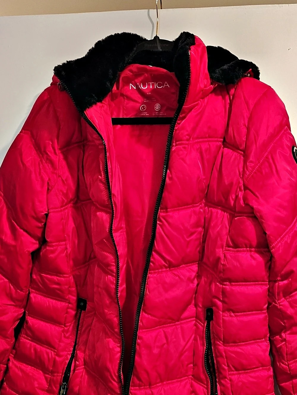 Nautica Women's Water Resistant Faux-Fur Trim Hooded Puffer Jacket Pink XL